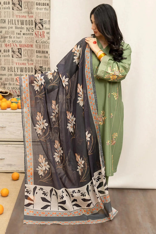 3PC EMBROIDERED LAWN SUIT - BG601
