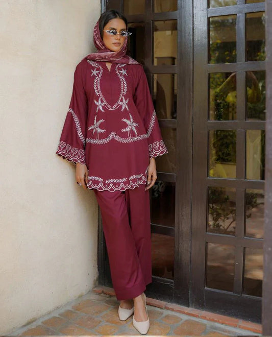 Maroon schiffli DHANAK - BG602
